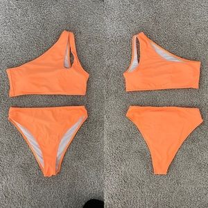 High waisted, One Shoulder, neon orange